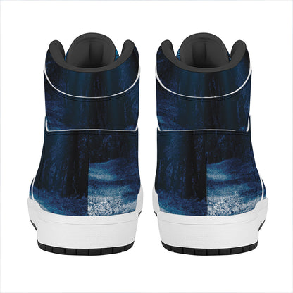 Night Forest And Moonlight Print High Top Leather Sneakers