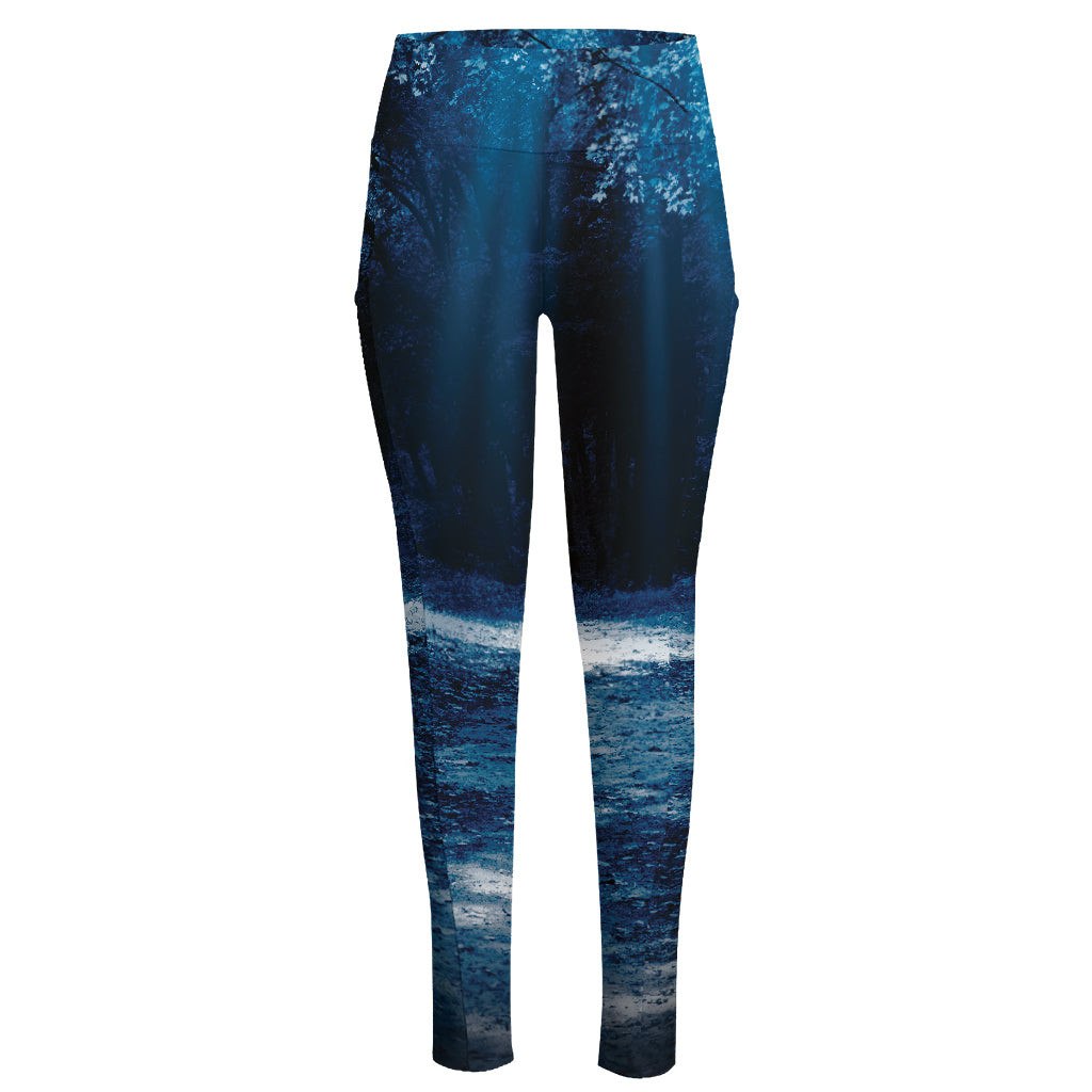 Night Forest And Moonlight Print High-Waisted Pocket Leggings