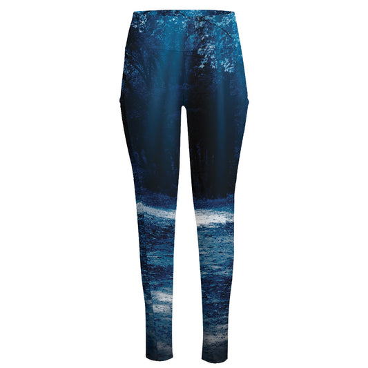 Night Forest And Moonlight Print High-Waisted Pocket Leggings