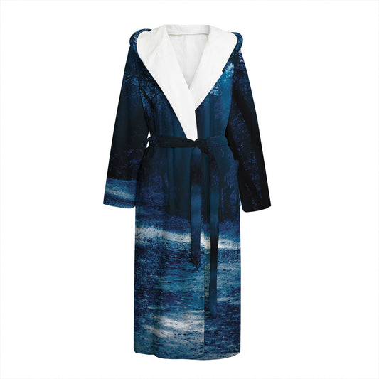 Night Forest And Moonlight Print Hooded Bathrobe