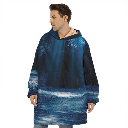 Night Forest And Moonlight Print Hoodie Blanket