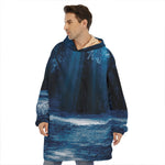 Night Forest And Moonlight Print Hoodie Blanket
