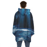 Night Forest And Moonlight Print Hoodie Blanket