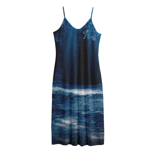 Night Forest And Moonlight Print Jersey Midi Cami Dress