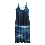 Night Forest And Moonlight Print Jersey Midi Cami Dress