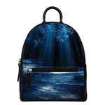 Night Forest And Moonlight Print Leather Backpack