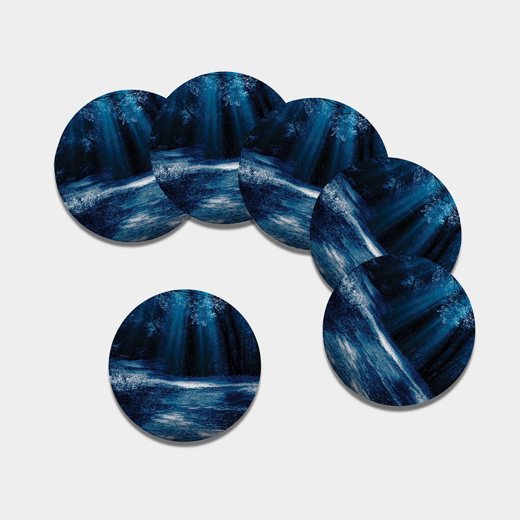 Night Forest And Moonlight Print Leather Coaster Set