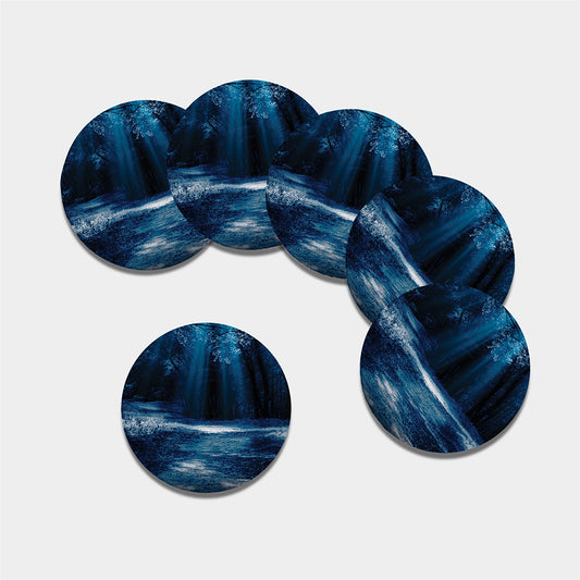 Night Forest And Moonlight Print Leather Coaster Set