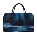 Night Forest And Moonlight Print Leather Duffel Bag