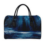 Night Forest And Moonlight Print Leather Duffle Bag