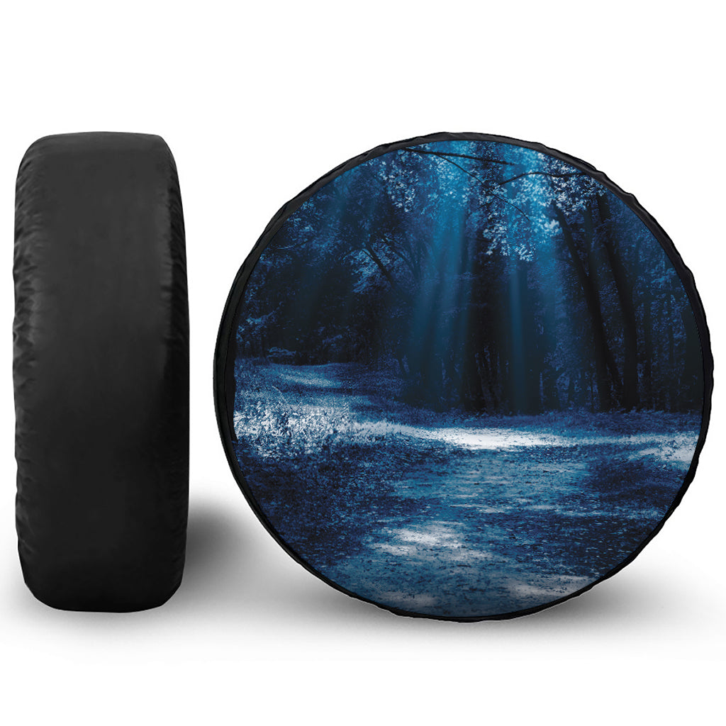 Night Forest And Moonlight Print Leather Spare Tire Cover