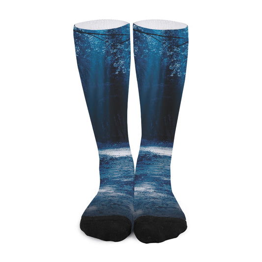 Night Forest And Moonlight Print Long Socks