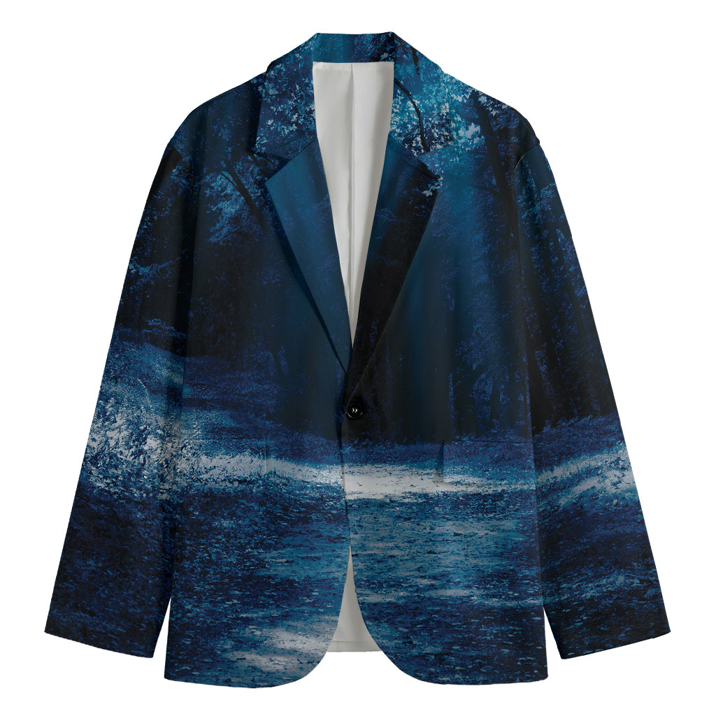 Night Forest And Moonlight Print Men's Blazer