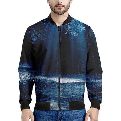 Night Forest And Moonlight Print Men's Bomber Jacket