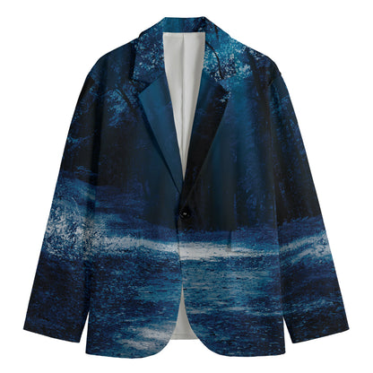 Night Forest And Moonlight Print Men's Cotton Blazer