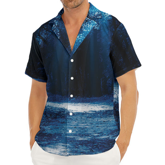 Night Forest And Moonlight Print Men's Deep V-Neck Shirt