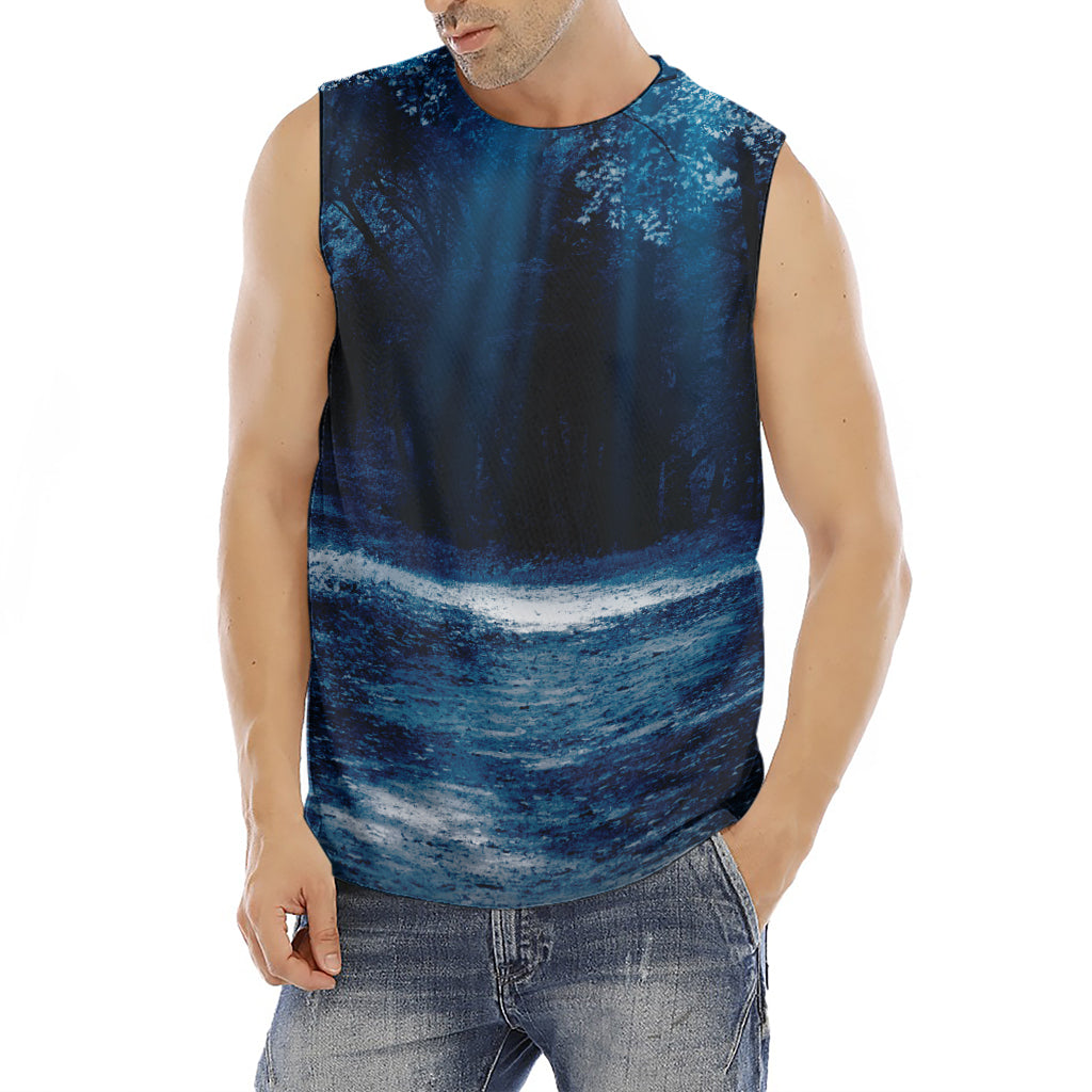 Night Forest And Moonlight Print Men's Fitness Tank Top