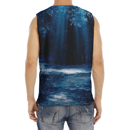 Night Forest And Moonlight Print Men's Fitness Tank Top