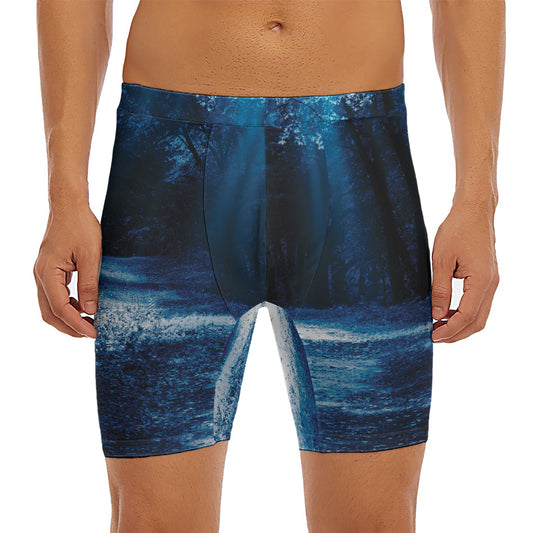 Night Forest And Moonlight Print Men's Long Boxer Briefs