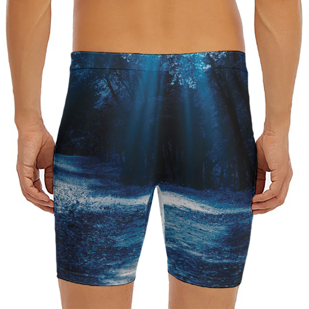 Night Forest And Moonlight Print Men's Long Boxer Briefs
