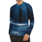 Night Forest And Moonlight Print Men's Long Sleeve Rash Guard