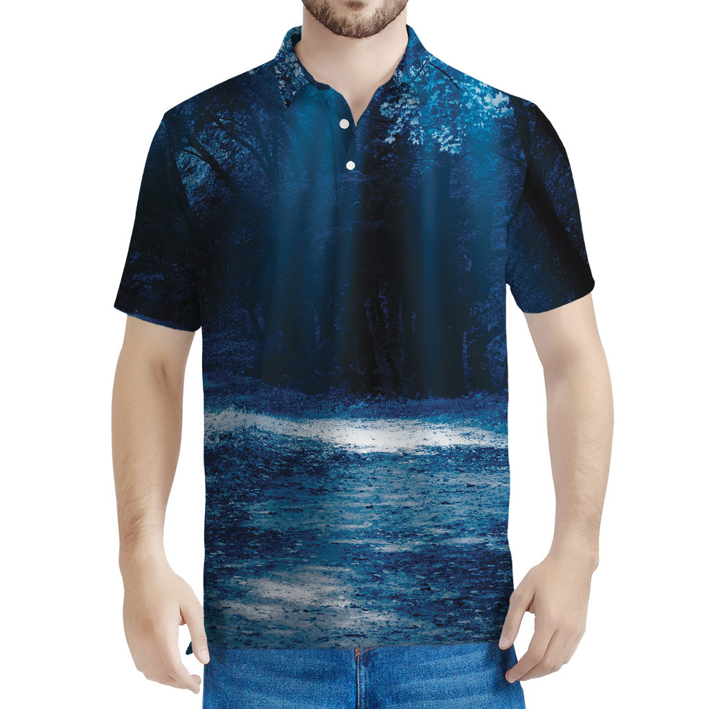 Night Forest And Moonlight Print Men's Polo Shirt