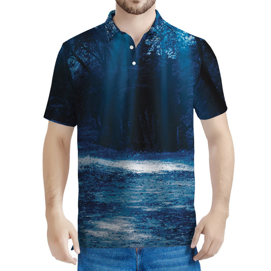 Night Forest And Moonlight Print Men's Polo Shirt