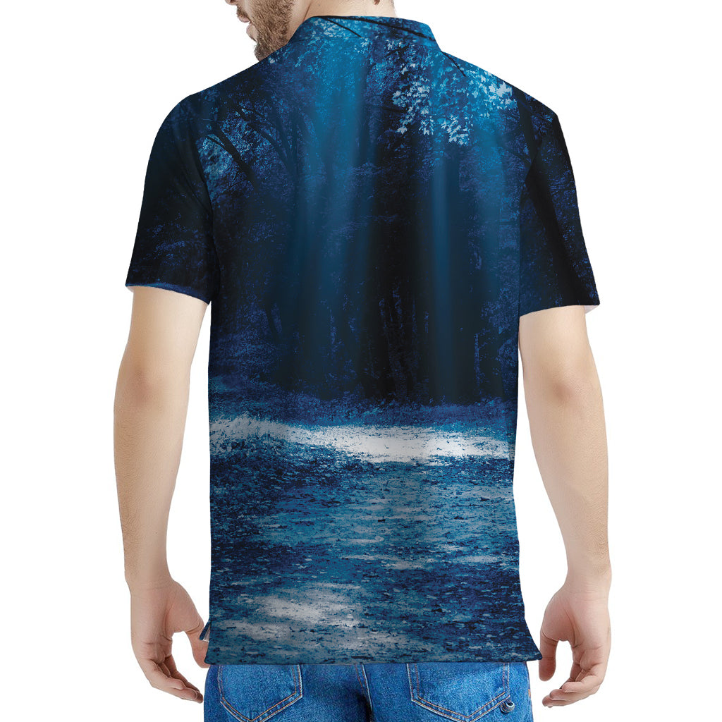 Night Forest And Moonlight Print Men's Polo Shirt