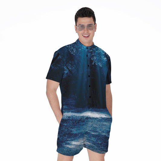 Night Forest And Moonlight Print Men's Rompers