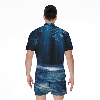Night Forest And Moonlight Print Men's Rompers