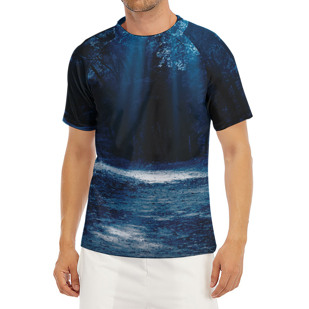 Night Forest And Moonlight Print Men's Short Sleeve Rash Guard