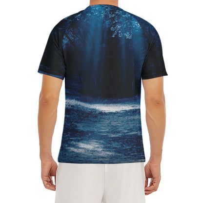 Night Forest And Moonlight Print Men's Short Sleeve Rash Guard