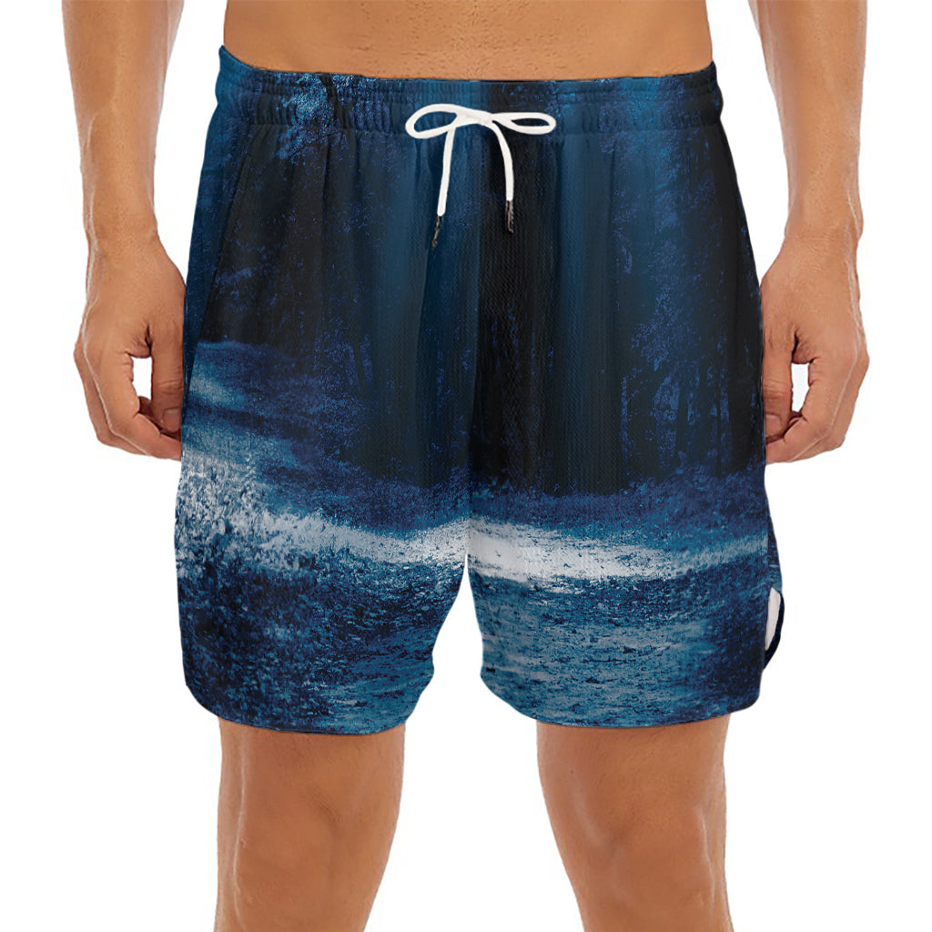 Night Forest And Moonlight Print Men's Split Running Shorts