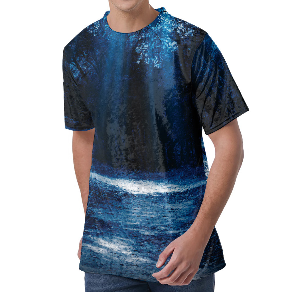 Night Forest And Moonlight Print Men's Velvet T-Shirt