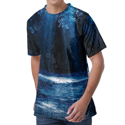 Night Forest And Moonlight Print Men's Velvet T-Shirt