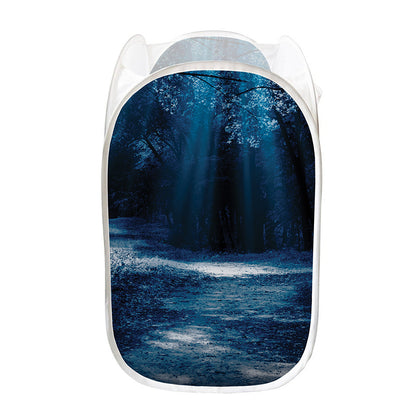 Night Forest And Moonlight Print Mesh Laundry Hamper