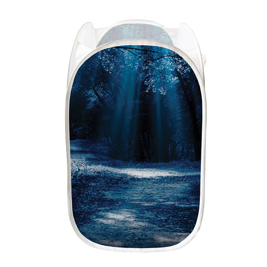 Night Forest And Moonlight Print Mesh Laundry Hamper