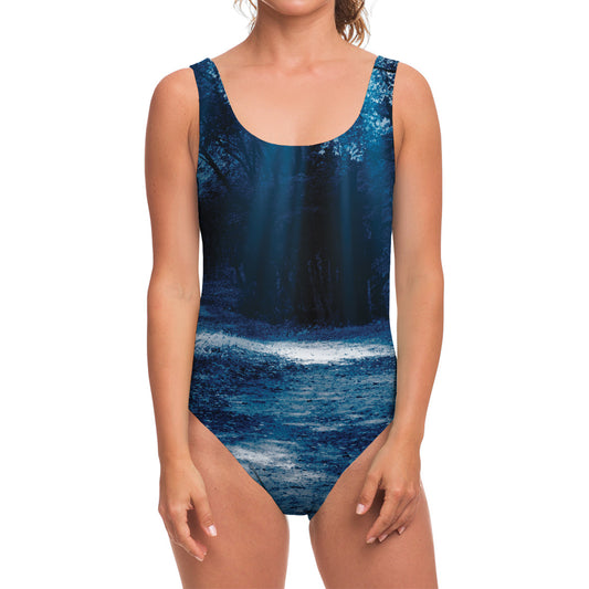 Night Forest And Moonlight Print One Piece Swimsuit