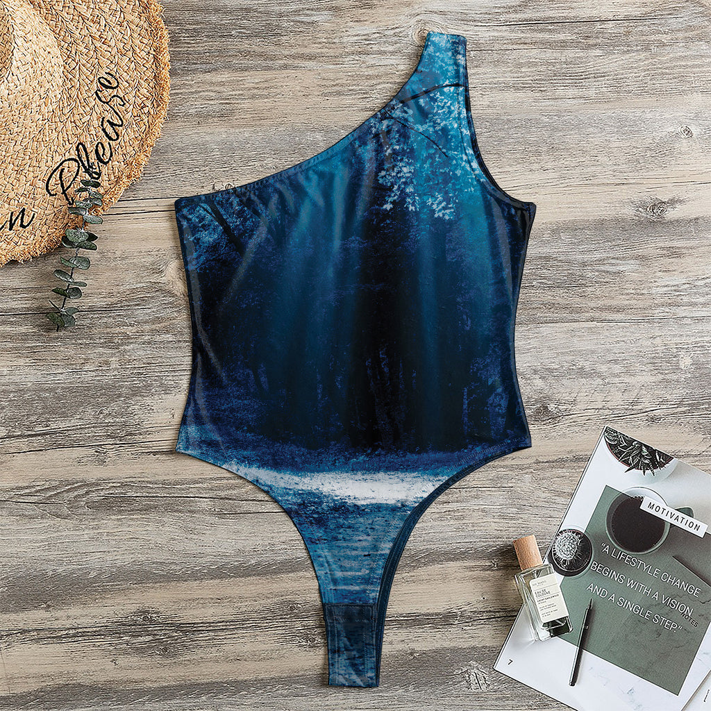 Night Forest And Moonlight Print One Shoulder Bodysuit