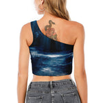 Night Forest And Moonlight Print One Shoulder Crop Top