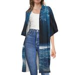 Night Forest And Moonlight Print Open Front Beach Cover Up