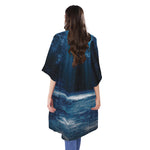 Night Forest And Moonlight Print Open Front Beach Cover Up