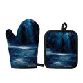 Night Forest And Moonlight Print Oven Mitt And Pot Holder Set
