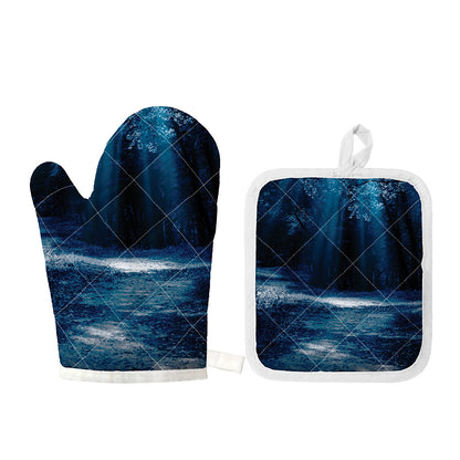 Night Forest And Moonlight Print Oven Mitt And Pot Holder Set