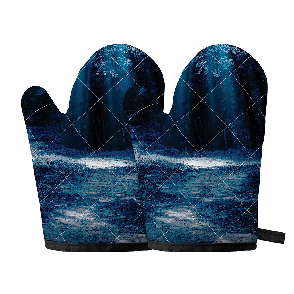 Night Forest And Moonlight Print Oven Mitts