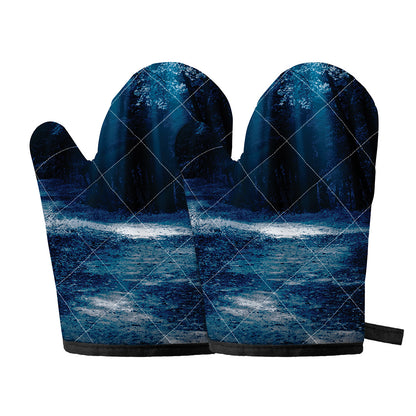 Night Forest And Moonlight Print Oven Mitts