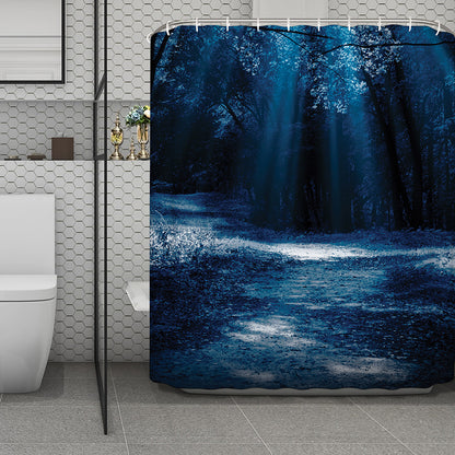 Night Forest And Moonlight Print Polyester Shower Curtain