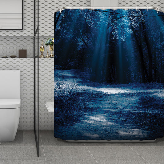 Night Forest And Moonlight Print Polyester Shower Curtain