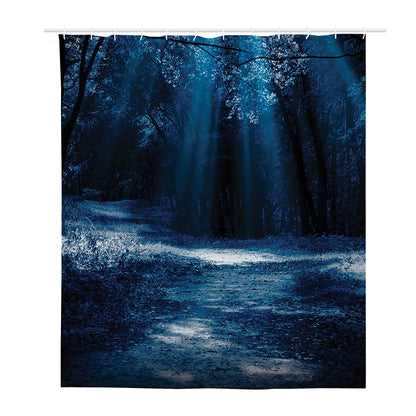 Night Forest And Moonlight Print Polyester Shower Curtain