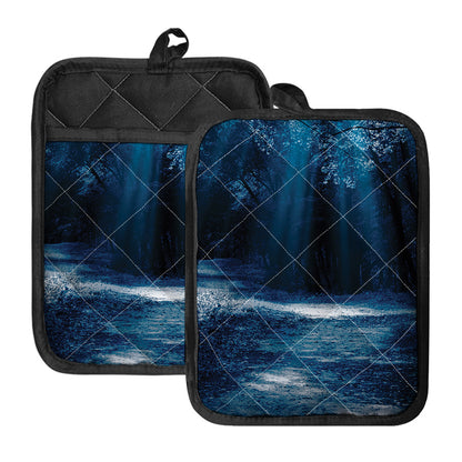 Night Forest And Moonlight Print Pot Holders With Pocket